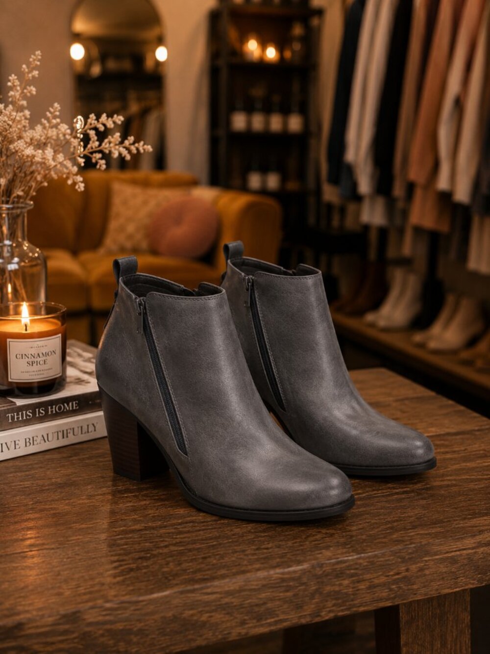 Booties Distressed Gray Double Side Zipper Ankle Booties Boots